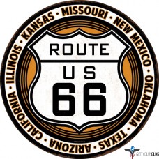 OPEN ROAD BRANDS DIE CUT EMB TIN SIGN ROUTE 66 12"X12" RND