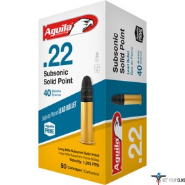 AGUILA AMMO .22LR SUBSONIC 1025FPS. 40GR. LEAD RN 50-PACK