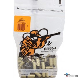 HSM BRASS 45 ACP ONCE FIRED UNPRIMED 100 COUNT