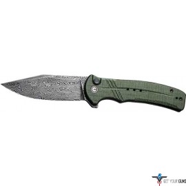 CIVIVI KNIFE COGENT 3.47" GREEN MICARTA/DAMASCUS BTTN LK