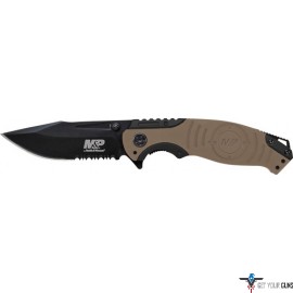 S&W KNIFE M&P INDEX FLIPPER 3.5" BLACK/DESERT TAN CLIP PT