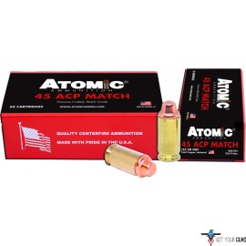 ATOMIC AMMO .45ACP MATCH 185GR LEAD SWC COPPER PLATED 50-PK