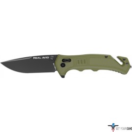 REAL AVID RAV-4 KNIFE ASSISTED FOLDING 3.25" BLD GREEN NYLON