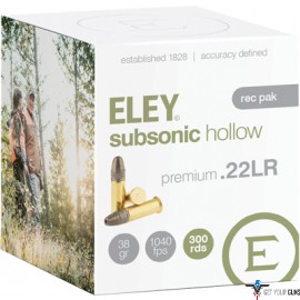 ELEY SUBSONIC HOLLOW POINT 22LR 38GR. 300RD REC. PACK