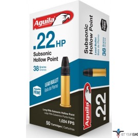 AGUILA AMMO .22LR SUBSONIC 1025FPS. 38GR. LEAD-HP 50-PACK