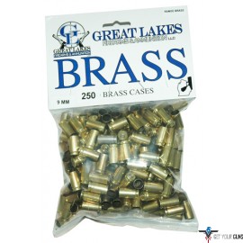 GREAT LAKES BRASS 9MM LUGER ONCE FIRED 250CT