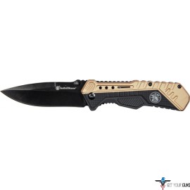 S&W KNIFE BLACK/FDE SPRING AST 3.5" BLACK BLADE RUB/ALUM