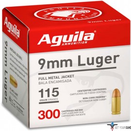 AGUILA AMMO 9MM LUGER 115GR. FMJ-RN 300-PACK