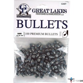 GREAT LAKES BULLETS 9MM .356 124GR. LEAD-RN 100CT