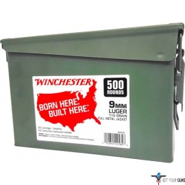 WIN AMMO 9MM LUGER (CASE OF 2) 115GR FMJ-RN AMMO CAN 500PK