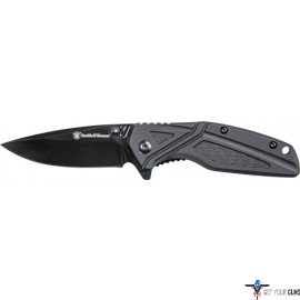 S&W KNIFE BLACK RUBBER 3" BLK OXIDE BLADE W/POCKET CLIP