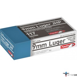 AGUILA AMMO 9MM LUGER 117GR. JHP 50-PACK
